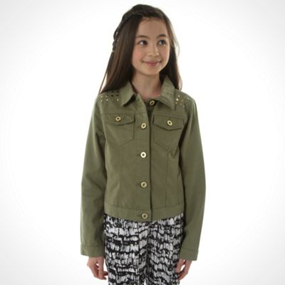 Girl's khaki studded denim jacket                                                                                               