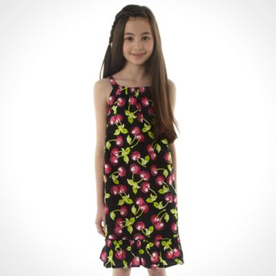 Girl's black cherry printed dress                                                                                               