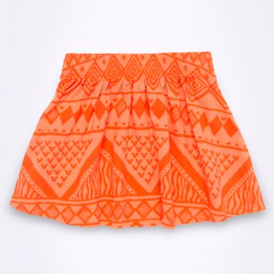 Girl's bright orange aztec print skater skirt                                                                                   