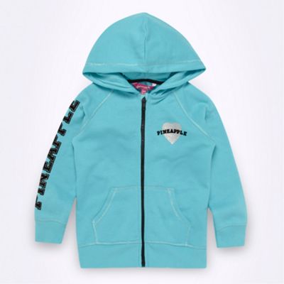 Pineapple girl's turquoise glitter heart hoodie                                                                                 