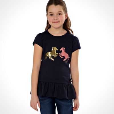 Girl's navy horse motif top                                                                                                     