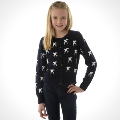 Girl's black swallow printed cardigan                                                                                           
