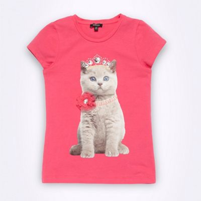 Designer girls bright pink kitten t-shirt