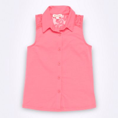 Girl's bright pink lace insert shirt                                                                                            