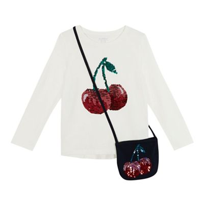 bluezoo - Girls' cream cherry sequinned top with a bag
