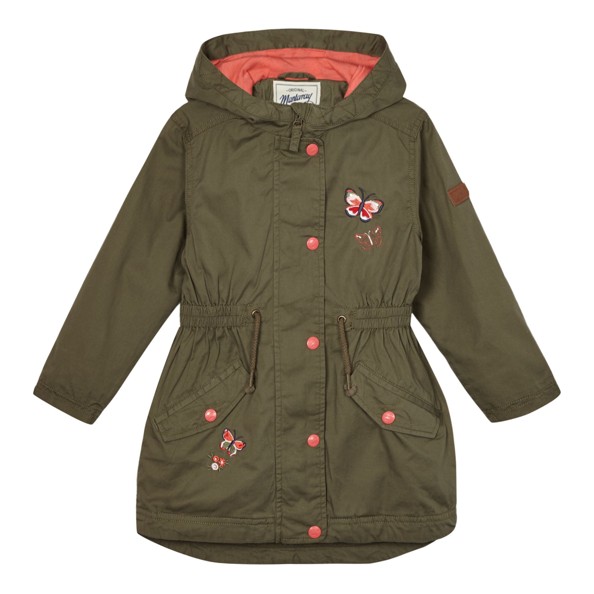 Mantaray Kids Girls' Khaki Butterfly Embroidered Parka Coat From