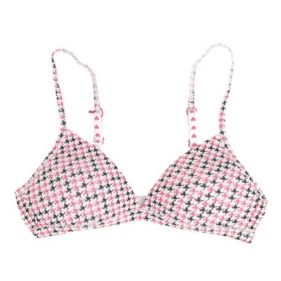 Girls white and pink houndstooth starter bra