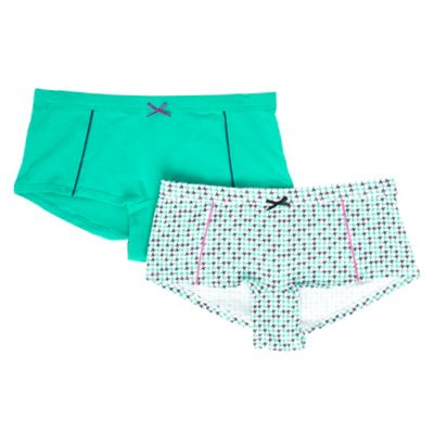 Girls Pack Of Two Turquoise Lace Trim Briefs