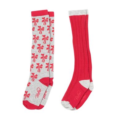 Girls Pack Of Two Pink And Grey Knee High Socks