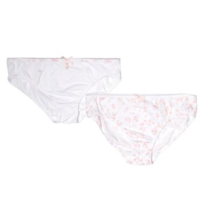 Girls Pack Of Two White Printed Briefs