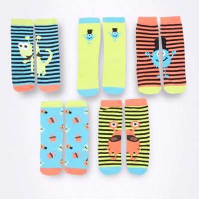 Boy's pack of five novelty monster socks                                                                                        