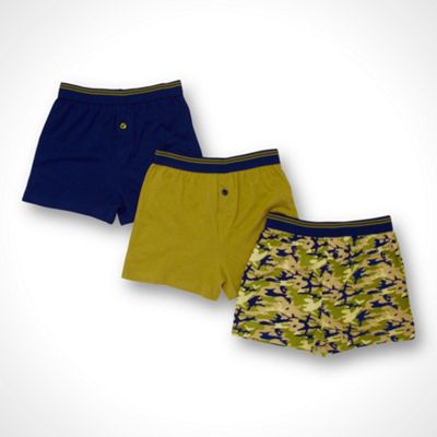 Boy's pack of three khaki plain and camouflage boxers                                                                           
