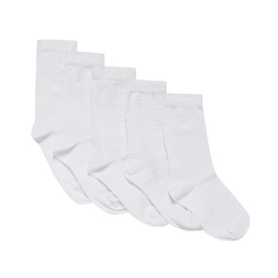 Girl's pack of five white star and heart patterned socks                                                                        
