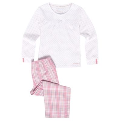 Girls Pink Check And Polka Dot Pyjamas