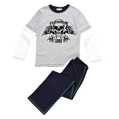 Boys Navy And Grey Tattoo Print Pyjamas
