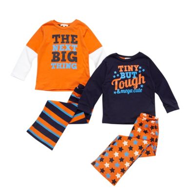 Boys Pack Of Two Orange And Blue Slogan Pyjamas