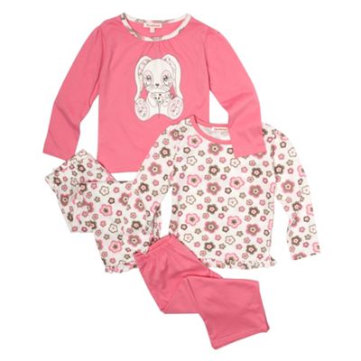 Girls Pack Of Two Pink Rabbit Print Pyjamas