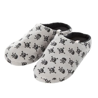 Boys black and white skull print slippers