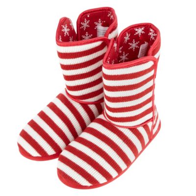 Girls red and white knitted Christmas slipper boots