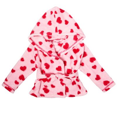 Girls Pink Heart Soft Fleece Short Dressing Gown