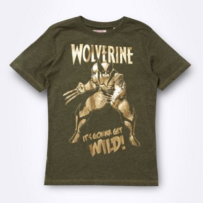 Boy's khaki metallic 'Wolverine' printed t-shirt                                                                                