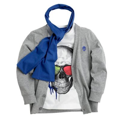 bluezoo Grey skull t-shirt and cardigan