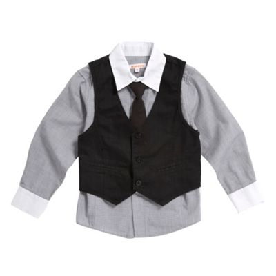 Black waistcoat, shirt and tie set