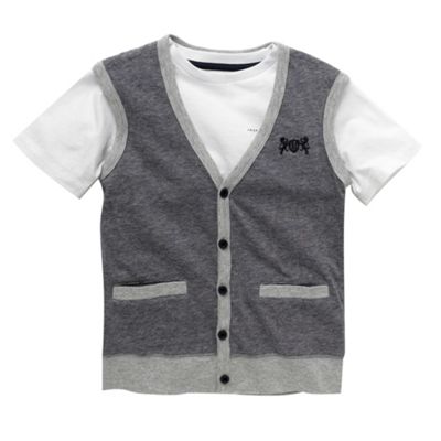 Navy fine striped waistcoat and t-shirt set