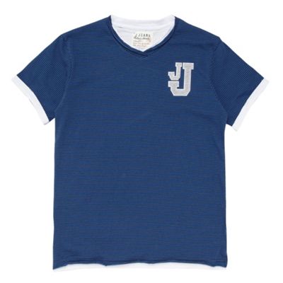 Blue double layer boys v-neck t-shirt