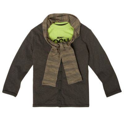 Grey two in one cardigan, t-shirt and scarf set