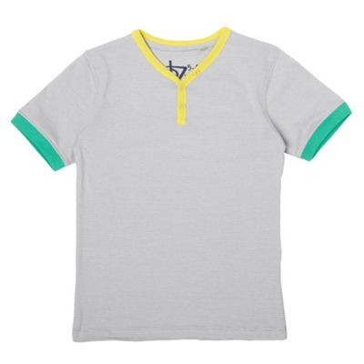 Boys grey stripe contrast y-neck t-shirt