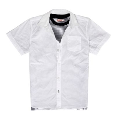 Boys White Shirt And Striped T-shirt Set