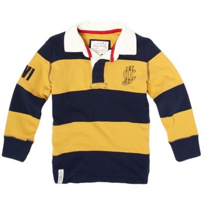 J by Jasper Conran Boys yellow and navy block stripe rugby shirt