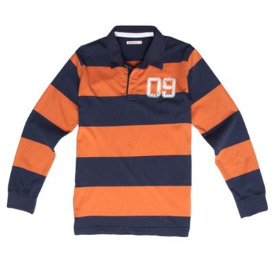 Boys navy and orange striped rugby shirt