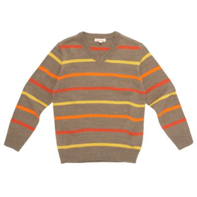 Boys Beige Alternating Stripe Jumper
