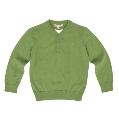 Boys Green Button V-neck Jumper