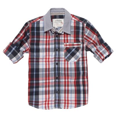 Boys Red Contrast Collar Shirt