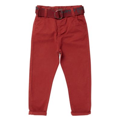 Boys Wine Canvas Belted Chino Trousers