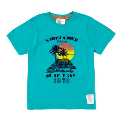 Boys turquoise embroidered beach hut t-shirt