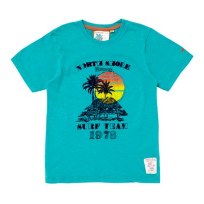 Boys turquoise embroidered beach hut t-shirt