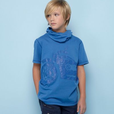Boys blue motorbike printed cowl neck t-shirt