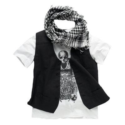 Red Herring Black waist coat, t-shirt and scarf set