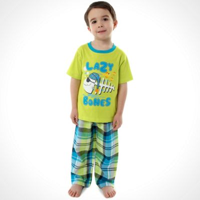 Boy's green 'Lazy Bones' woven pyjamas                                                                                          