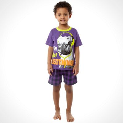 Boy's purple dog and slogan printed pyjama set                                                                                  