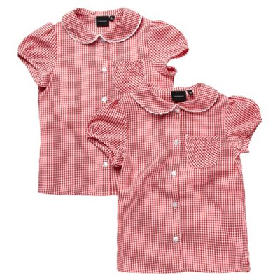 Girls pack of two red gingham blouses