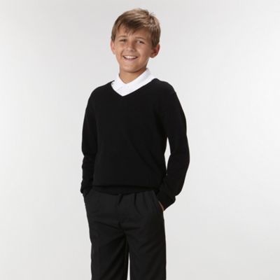 Boys Black V-neck School Jumper