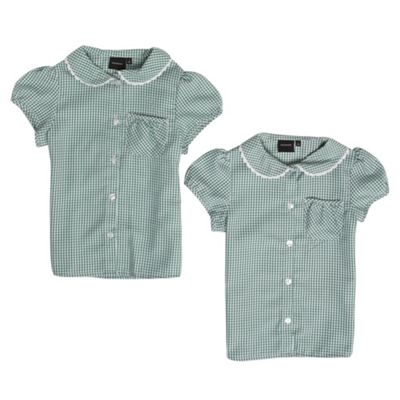 Debenhams Pack of two green gingham girls school blouses