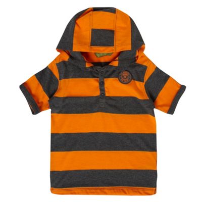 Boys orange and grey striped hooded t-shirt