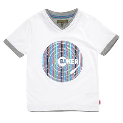 Boys white record print t-shirt