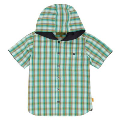Boys Green Hooded Check Shirt
